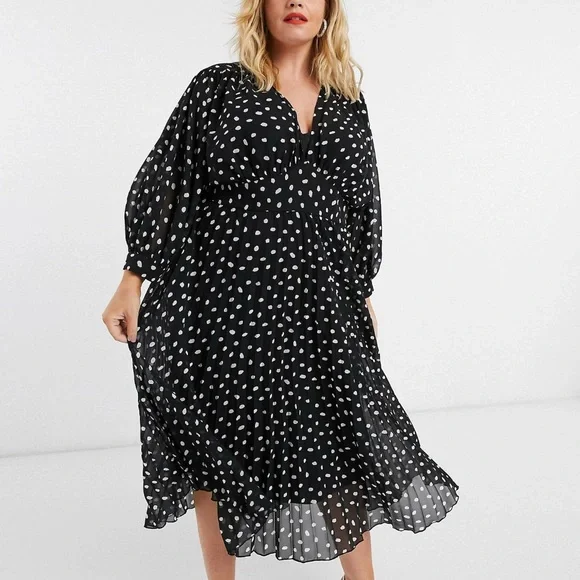 ASOS Curve | Dresses | Asos Design Curve Pleated Batwing Midi Dress In Mono  Splodge Print | Poshmark